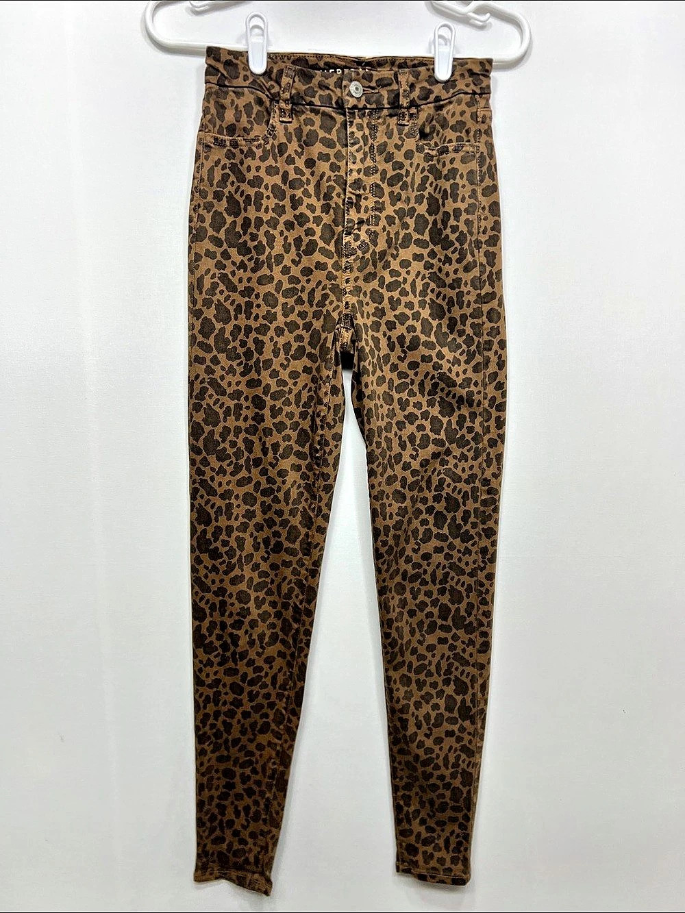 American Eagle Super Hi-Rise Jegging Leopard Print Skinny Jeans Size 0